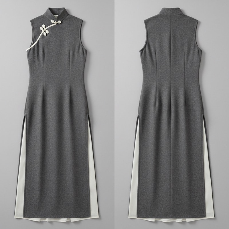 Minimalist High-Neck Wool Qipao